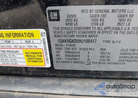 2017 Chevrolet Traverse 1Lt из США, поврежденный, VIN 1GNKVGKD0HJ198417